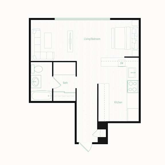 Patterson Tower Apartments in Eugene, Oregon Studio Floor Plan
