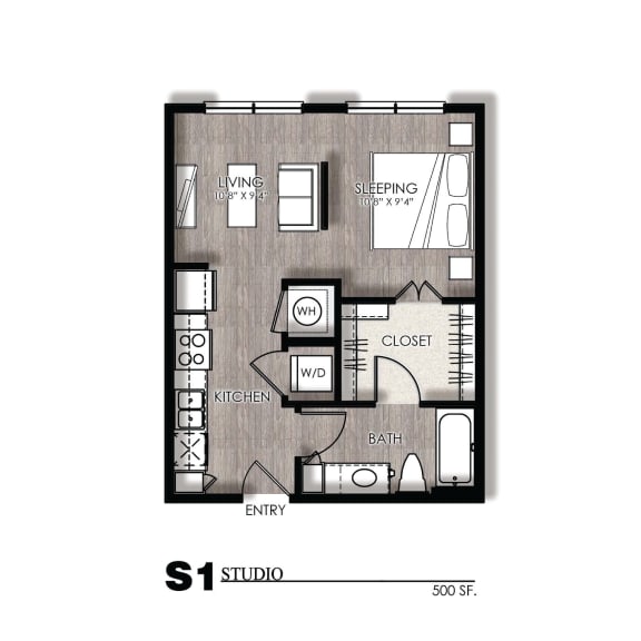 East Studio Floor Plan at Presidio at River East, Fort Worth, TX, 76111