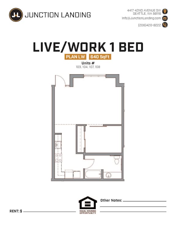 A drawing of a Live/Work 1 Bed apartment.