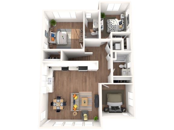 Rancho Valencia Rental Homes in Santa Rosa, California Three Bedroom 3D Floor Plan