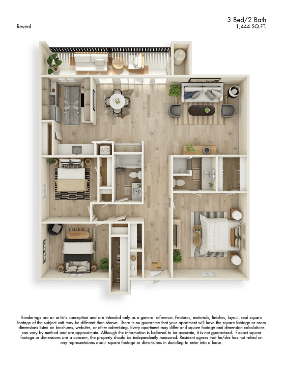 Reveal 3D Floor Plan 3 Bed 2 Bath 1444sf