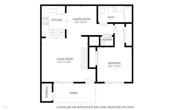 Riverpointe Apartments in Richland, Washington One Bed One Bath Floor Plan