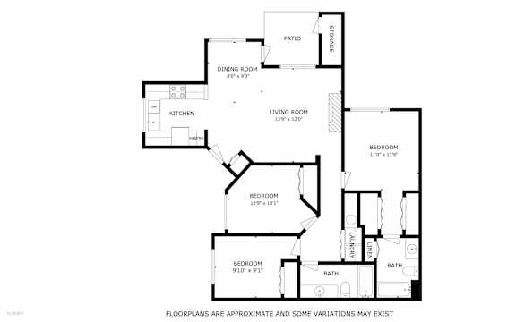 Riverpointe Apartments in Richland, Washington Three Bed Two Bath Floor Plan