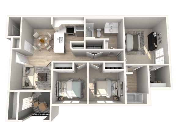 SITE Layton Apartments Three Bedroom Two Bathroom Floor Plan