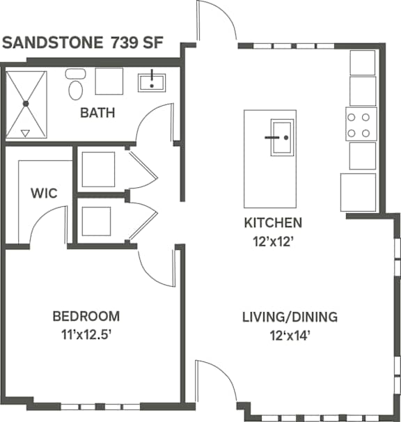 Slate at Fishers District Modern Villas and Townhomes in Fishers, Indiana 1 Bed 1 Bath Workforce Housing Floor Plan