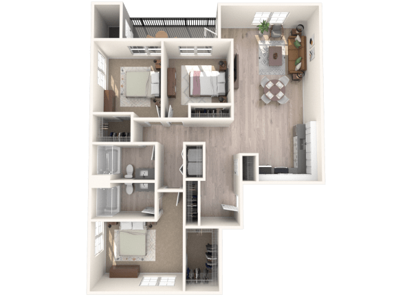 South Ridge Apartments West 3 Bed E Floor Plan