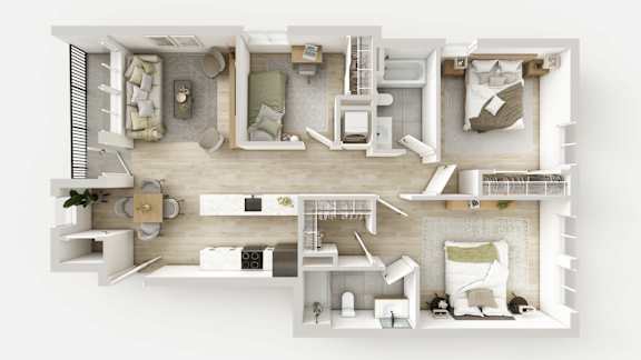 3Bed 2Bath Floor Plan at Spring Woods Apartments, Salem, 97305