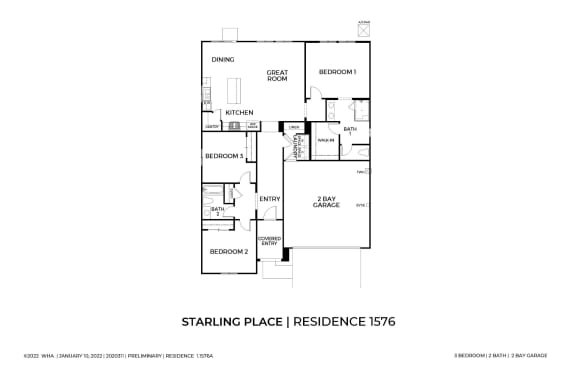 Starling Place 3 Bed 2 Bath Floor Plan