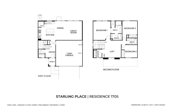 Starling Place 3 Bed 2 Bath with Loft Floor Plan