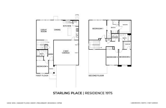 Starling Place 4 Bed 3 Bath Floor Plan