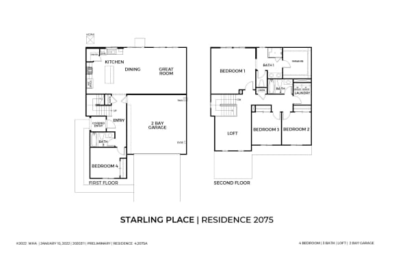 Starling Place 4 Bed 3 Bath with Loft Floor Plan