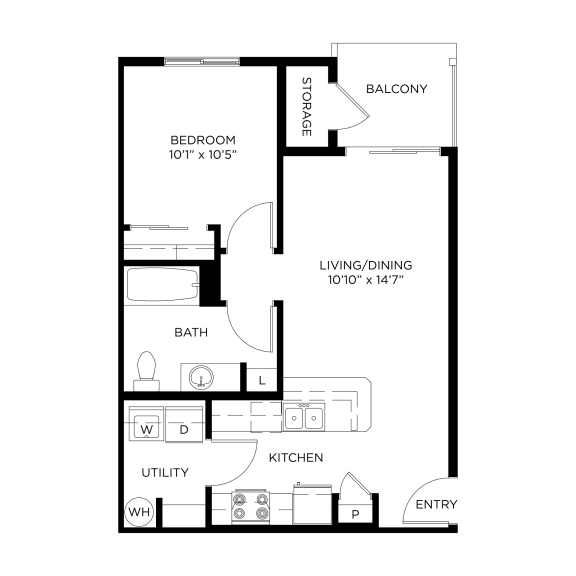 Stillwater Crossing One Bedroom One Bathroom Floor Plan
