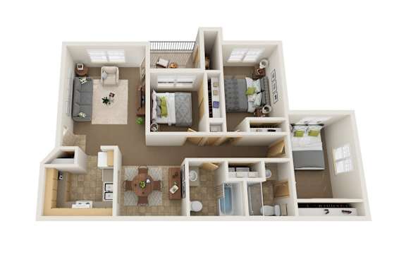 Stone Ridge Apartments in Eugene, Oregon Three Bedroom Floor Plan