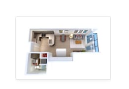 A white framed image of a house interior.