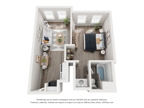 Studio Domain 3D floorplans - 1x1 410 sq ft