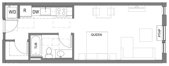 The Gabe Apartments in Portland, Oregon Studio Floor Plan