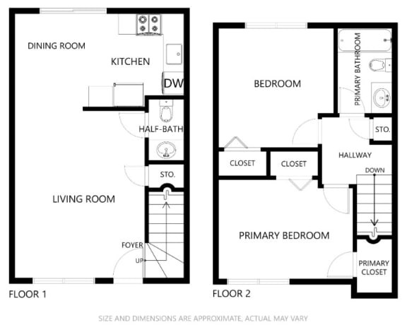 two floor plan of a house with a bedroom and a living room