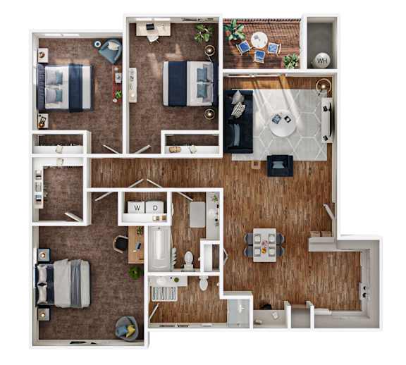Table Rock Apartments in Flagstaff, Arizona 3 Bedroom 2 Bathroom Floor Plan