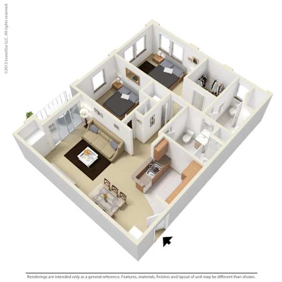 The Boulevard on Wilshire Apartment Homes in Los Angeles, California 2 Bed 2 Bath Floor Plan