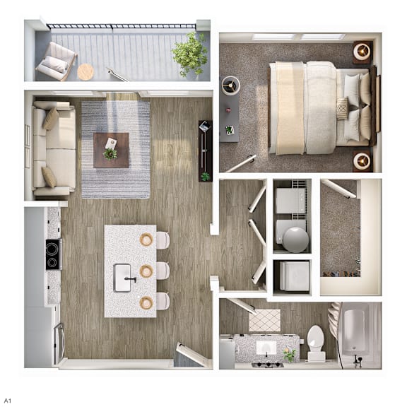 A series of images showing different parts of a modern, minimalist apartment.