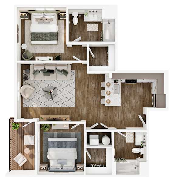 The Elowen in Lacey, WA Two Bedroom Apartment Floor Plan