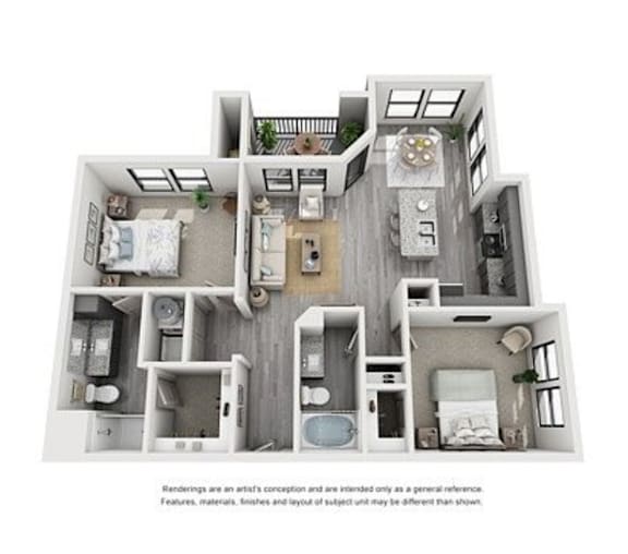 The Flats at Shadowglen Apartments in Manor, TX Two Bedroom Floor Plan