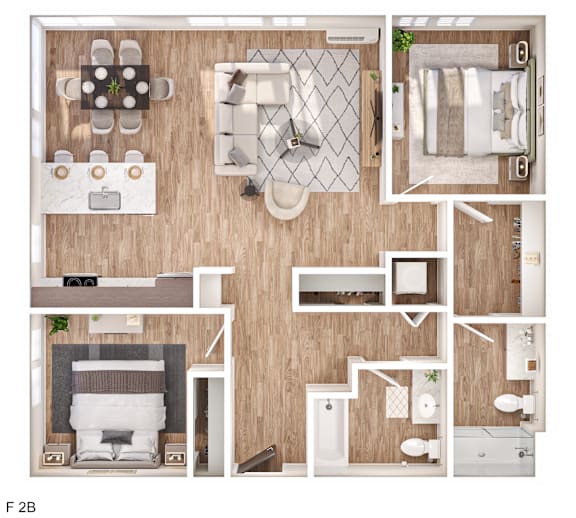 A floor plan of a two bedroom apartment.
