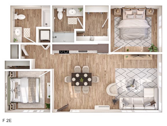 A floor plan of a small apartment with a kitchen, living room, and bathroom.