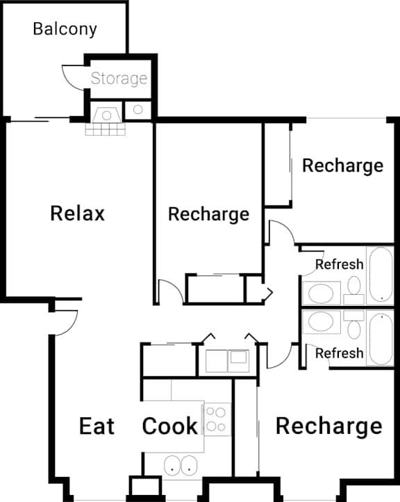 The Lucent Apartments in Tacoma, Washington Three Bedroom Floor Plan