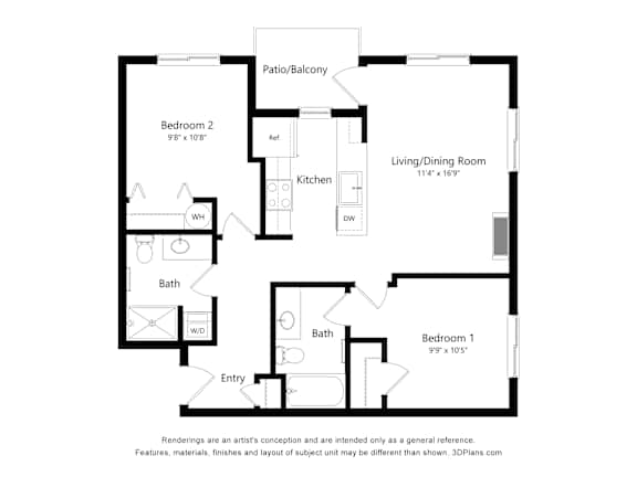 Meadowlark at Fairview Apartments in Fairview, Oregon Two Bedroom Floor Plan