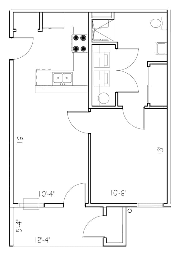 1Bed 1Bath Floor Plan at The Park at Medical Lake, Medical Lake