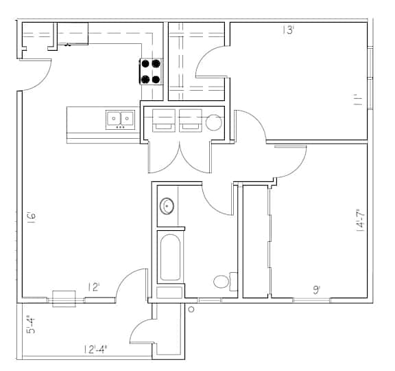 2Bd 1Bth Floor Plan at The Park at Medical Lake, Washington, 99022