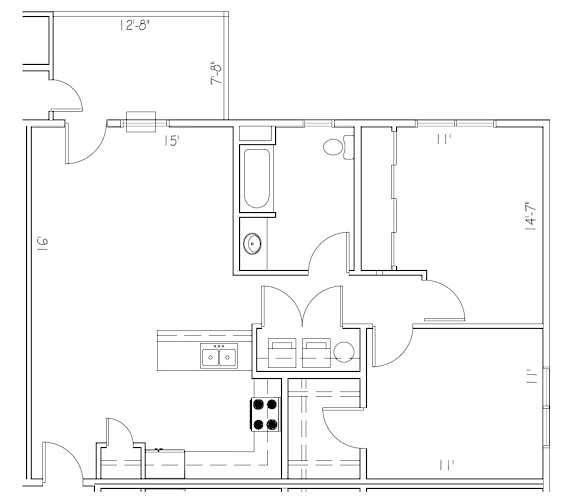2Bed 1Bath Floor Plan at The Park at Medical Lake, Medical Lake, WA, 99022