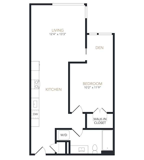 A black and white image of a floor plan for a living space.