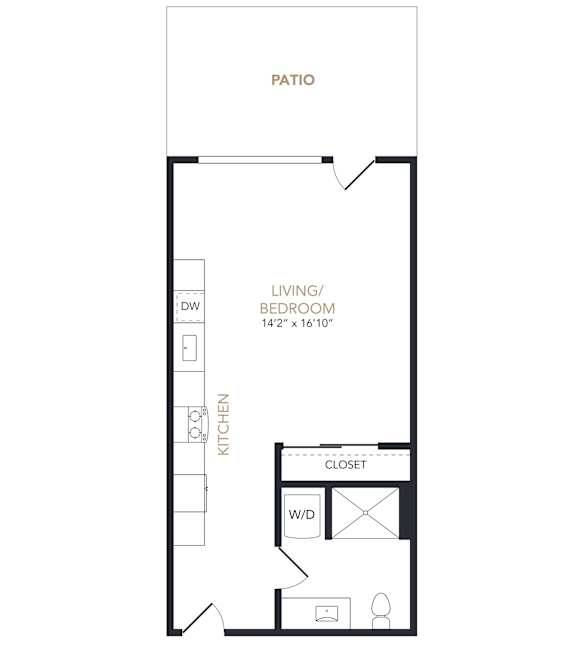 A black and white floor plan of a living/bedroom area.