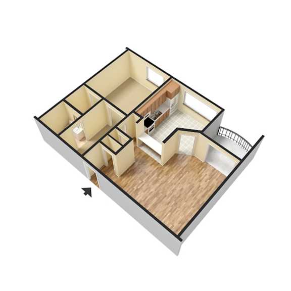 The Summit at Point Loma Apartments in San Diego, California 1 Bedroom 3D Floor Plan
