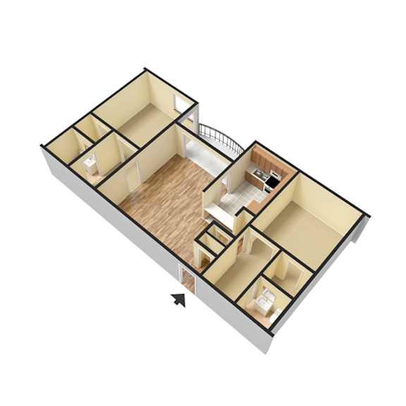 The Summit at Point Loma Apartments in San Diego, California 2 Bedroom 3D Floor Plan