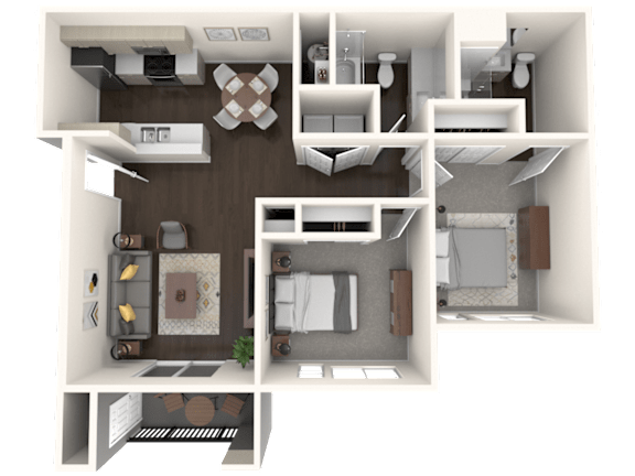 The Tides at Willow Pointe Apartments in Richland, Washington Two Bed Two Bath Floor Plan
