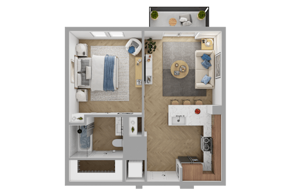 a floor plan of a 1 bedroom with a bathroom and a living room