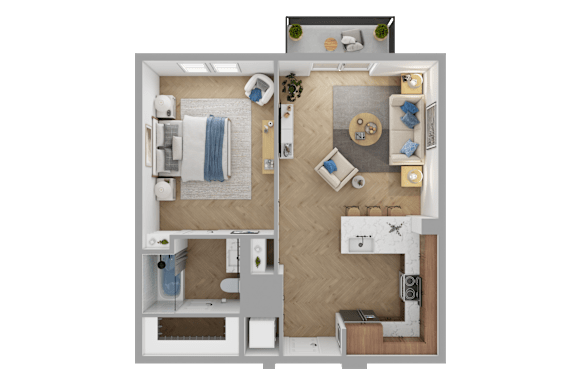 a rendering of a 3d floor plan of an apartment