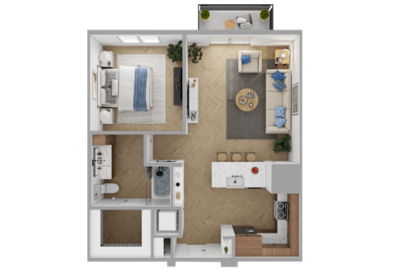 a floor plan of a house with a bedroom and a living room