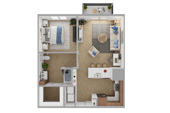 a floor plan of a house with a bedroom and a living room