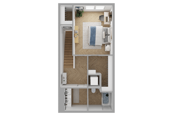a floor plan of a house with a bedroom and a living room