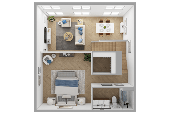 a floor plan of a bedroom with a living room and a dining room