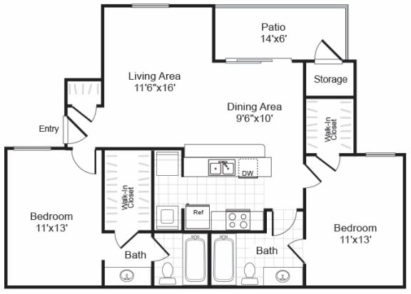 Valley Trails Apartments in Irving, Texas B2 Floor Plan