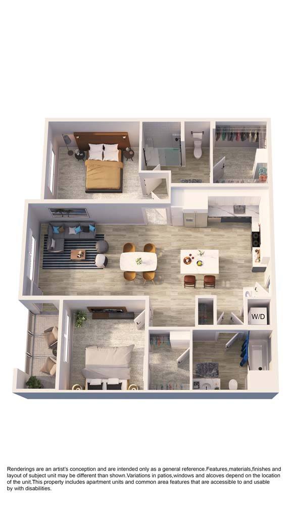 A floor plan of a house with a living room, kitchen, dining room, and bedrooms.