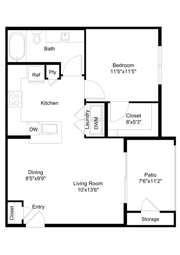A floor plan of a house with a living room, dining room, kitchen, and bedroom.