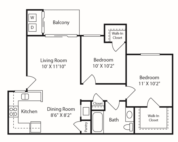 Waterstone at Murrieta Apartments in Murrieta, California 2x1 2D Floor Plan
