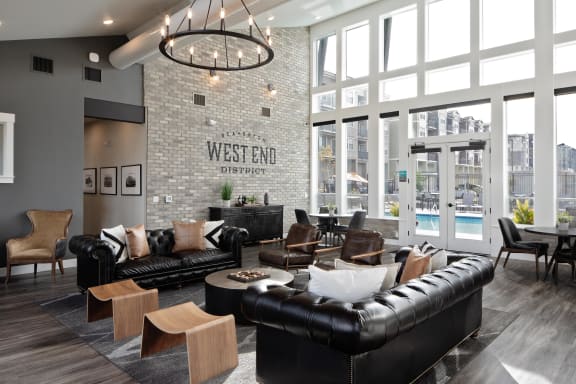 the lobby at the west end district apartments in minneapolis, mn