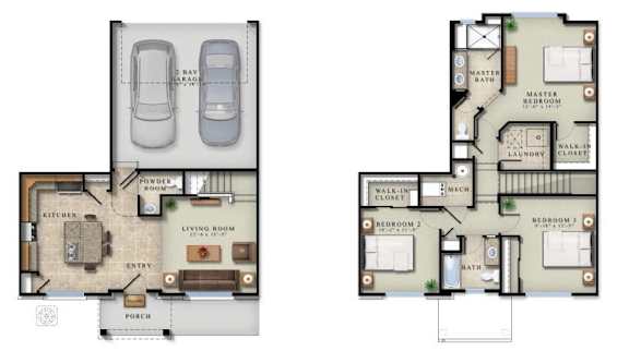 A floor plan of a house with two bedrooms, a living room, a kitchen, a bathroom, a porch, and a walk-in closet.